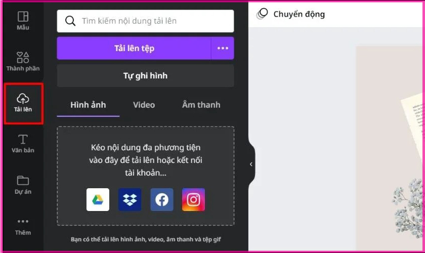 Cách tải lên hình ảnh, video, âm thanh