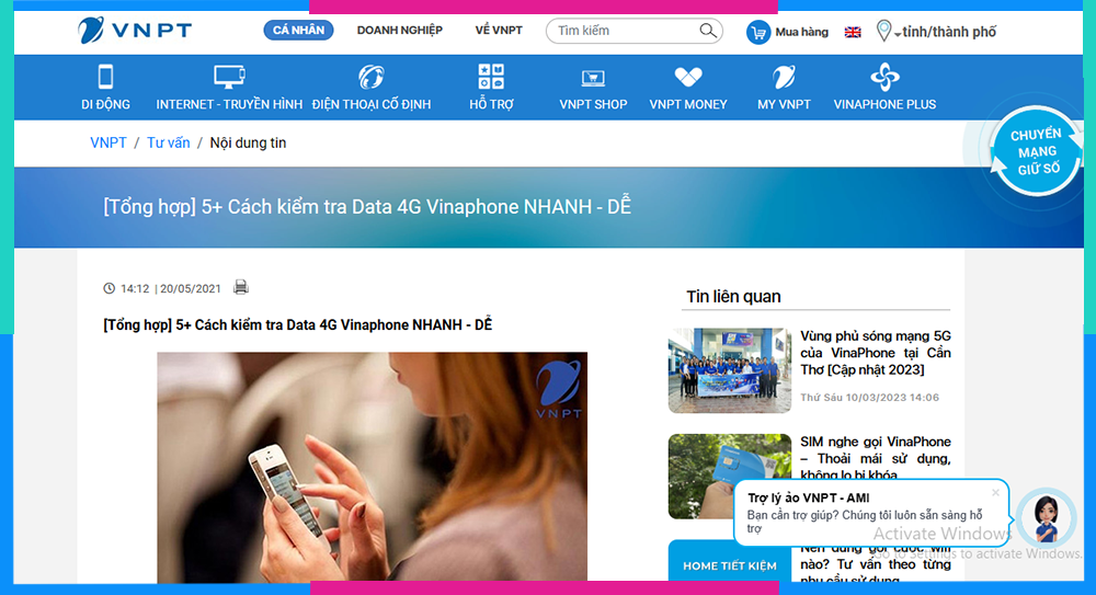 Cách kiểm tra dung lượng 4G Vina Website 3