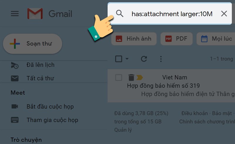 Cách xóa tệp đính kèm trong Gmail khi Google Drive bị đầy bước 1