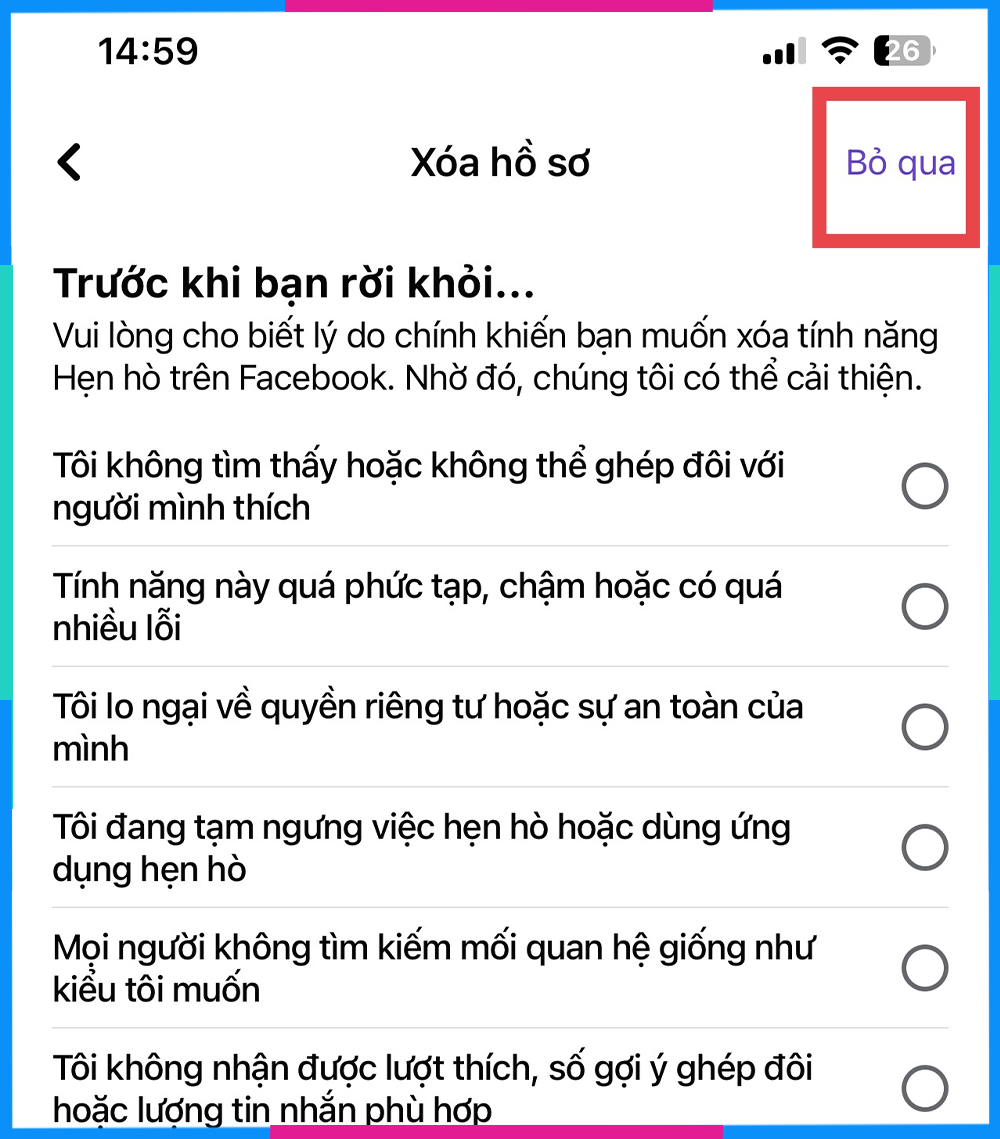 Xóa tính năng hẹn hò Facebook B3