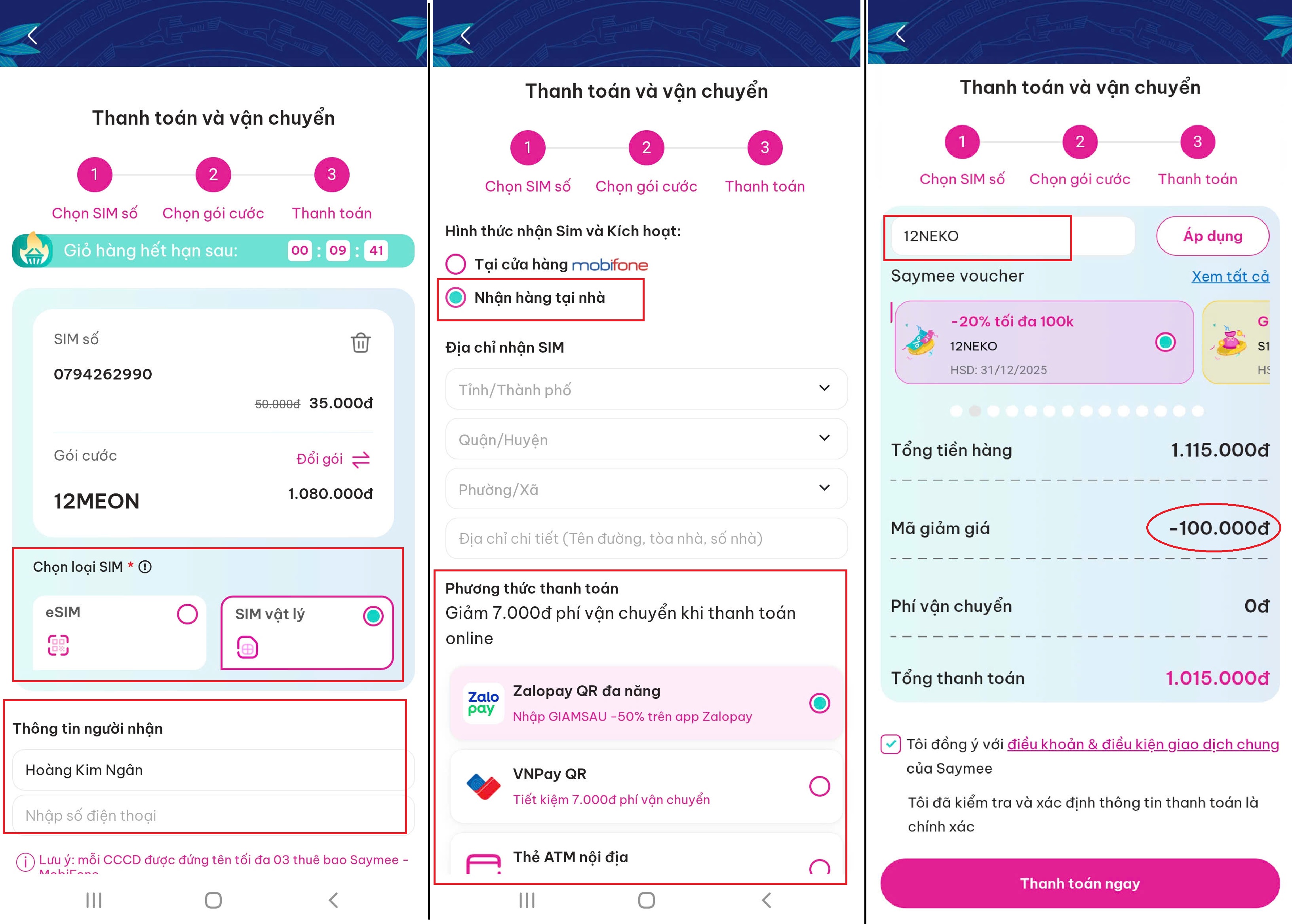 Neko mang tới mã 20% giảm tới 100K khi mua SIM SON Saymee online b3