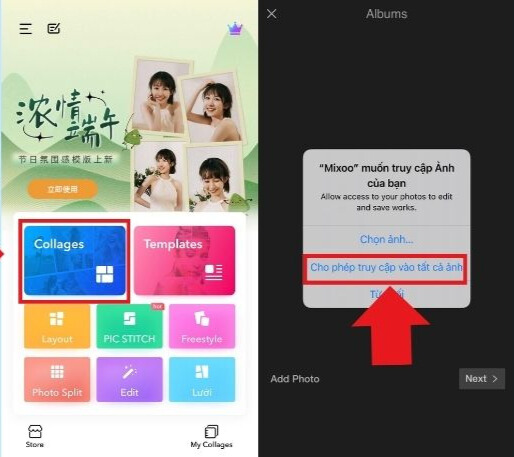 Cách ghép ảnh trên iPhone bằng ứng dụng Mixoo bước 2