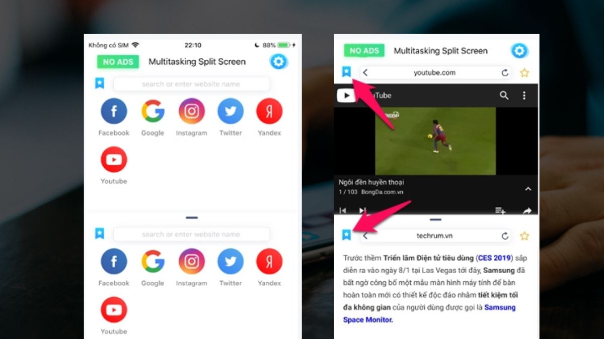 bằng ứng dụng Multitasking Split Screen bằng ứng dụng Multitasking Split Screen