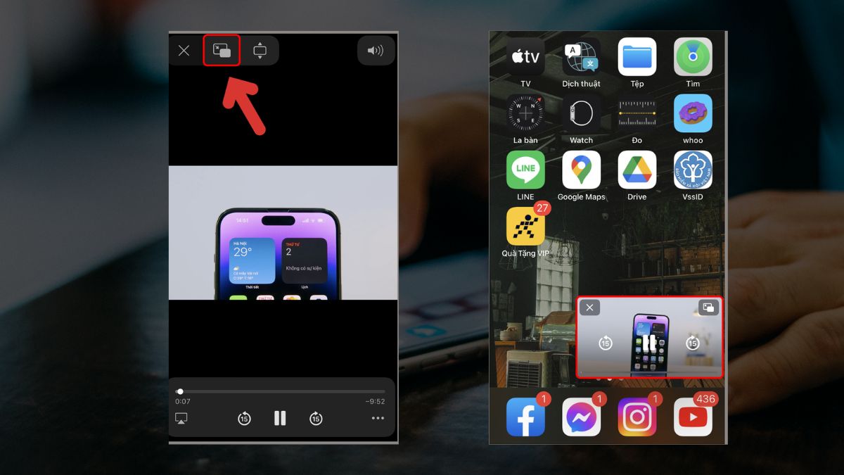 bằng tính năng Picture-in-Picture (PiP) bằng tính năng Picture-in-Picture (PiP)
