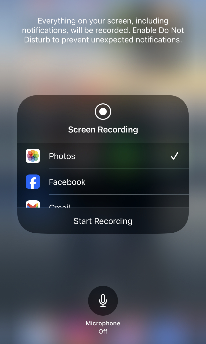 Không bật micro trong tùy chọn Ghi màn hình.