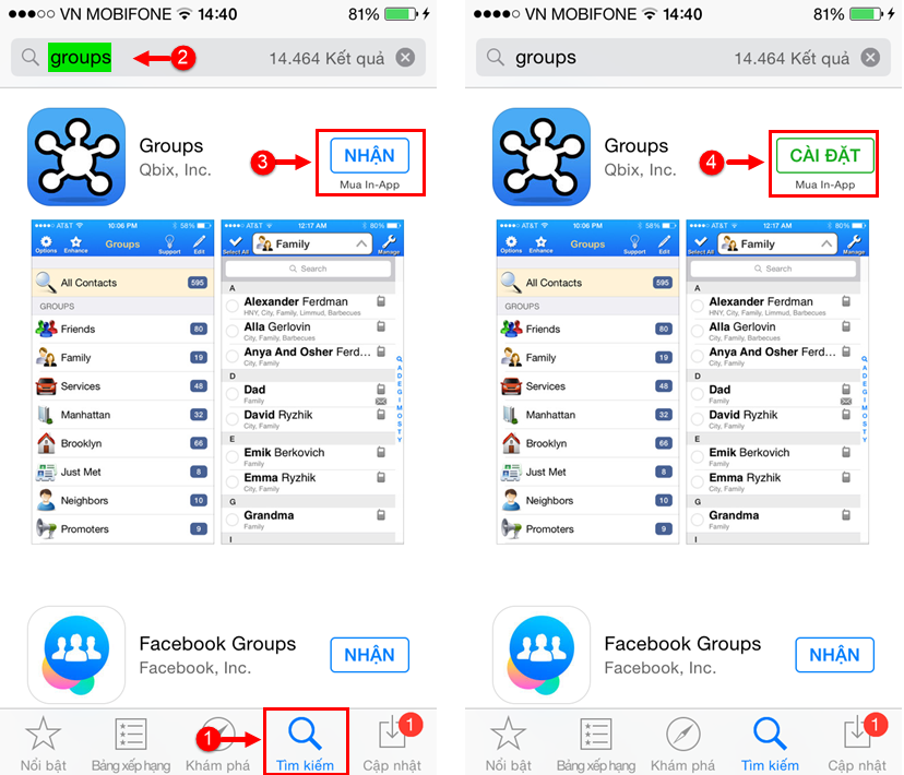 Xóa danh bạ trên iPhone trên app Group bước 1 Xóa danh bạ trên iPhone trên app Group bước 1