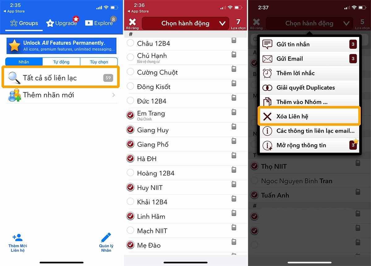 Xóa danh bạ trên iPhone trên app Group bước 2 Xóa danh bạ trên iPhone trên app Group bước 2