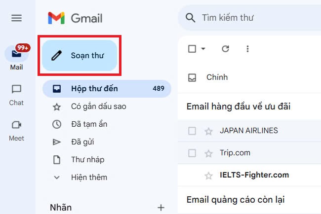 Đánh dấu sao khi gửi thư bằng máy tính bước 1