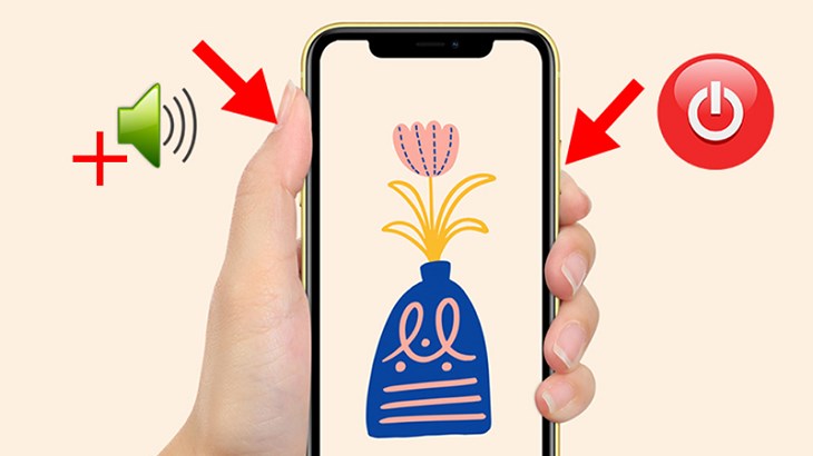 Nhấn đồng thời nút Nguồn và nút Tăng âm lượng.