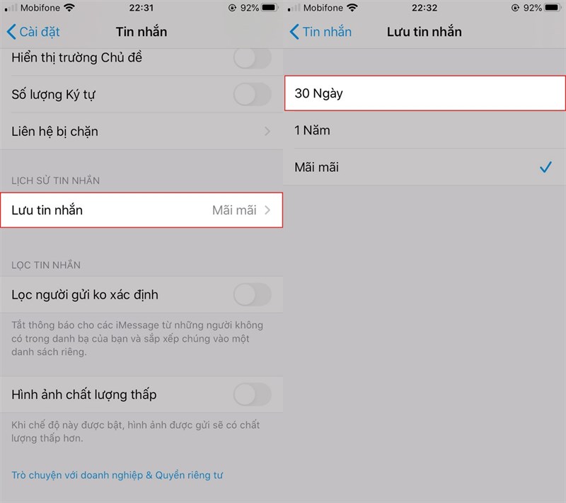 Giải phóng dung lượng iPhone bằng cách dọn dẹp tin nhắn văn bản cũ