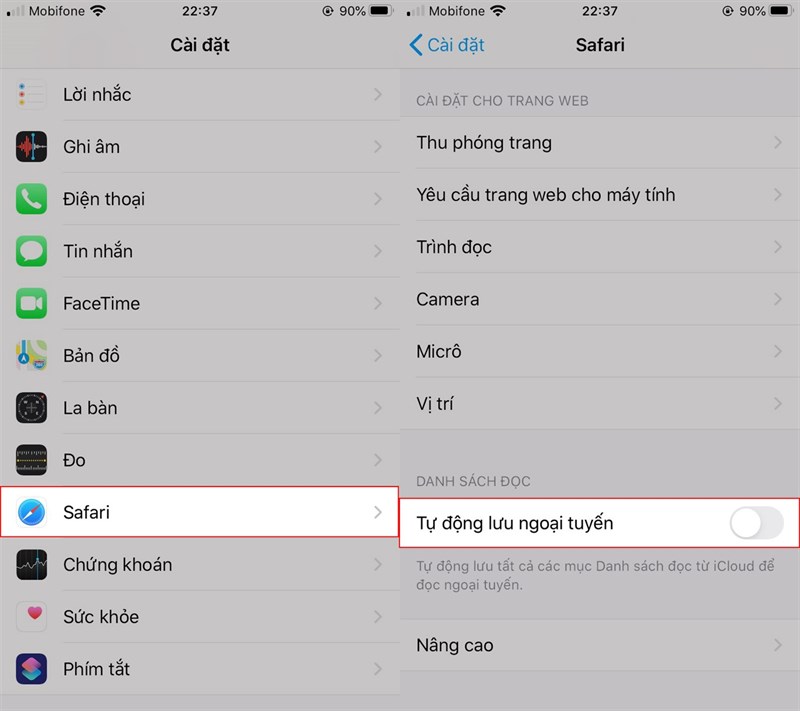 Giải phóng dung lượng iPhone bằng cách tắt tự động lưu trữ đọc ngoại tuyến