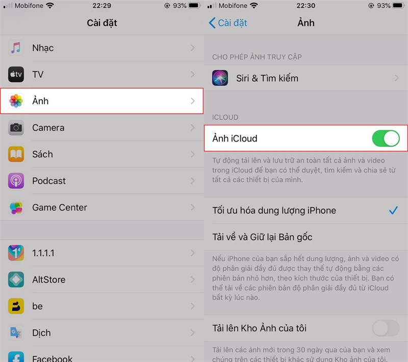 Giải phóng dung lượng iPhone bằng tạm dừng sử dụng My Photo Stream