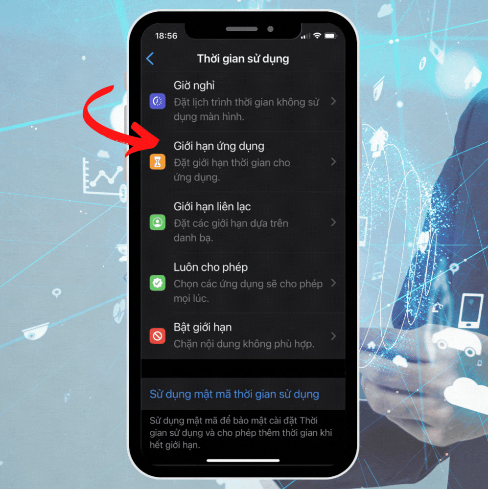 Khóa ứng dụng trên iPhone với tính năng Giới hạn ứng dụng bước 1