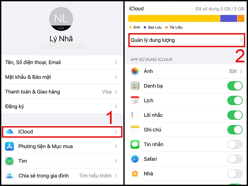 Kiểm tra lại dung lượng iCloud bước 2
