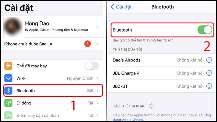 Tắt/bật Bluetooth trên tính năng Cài đặt Tắt/bật Bluetooth trên tính năng Cài đặt