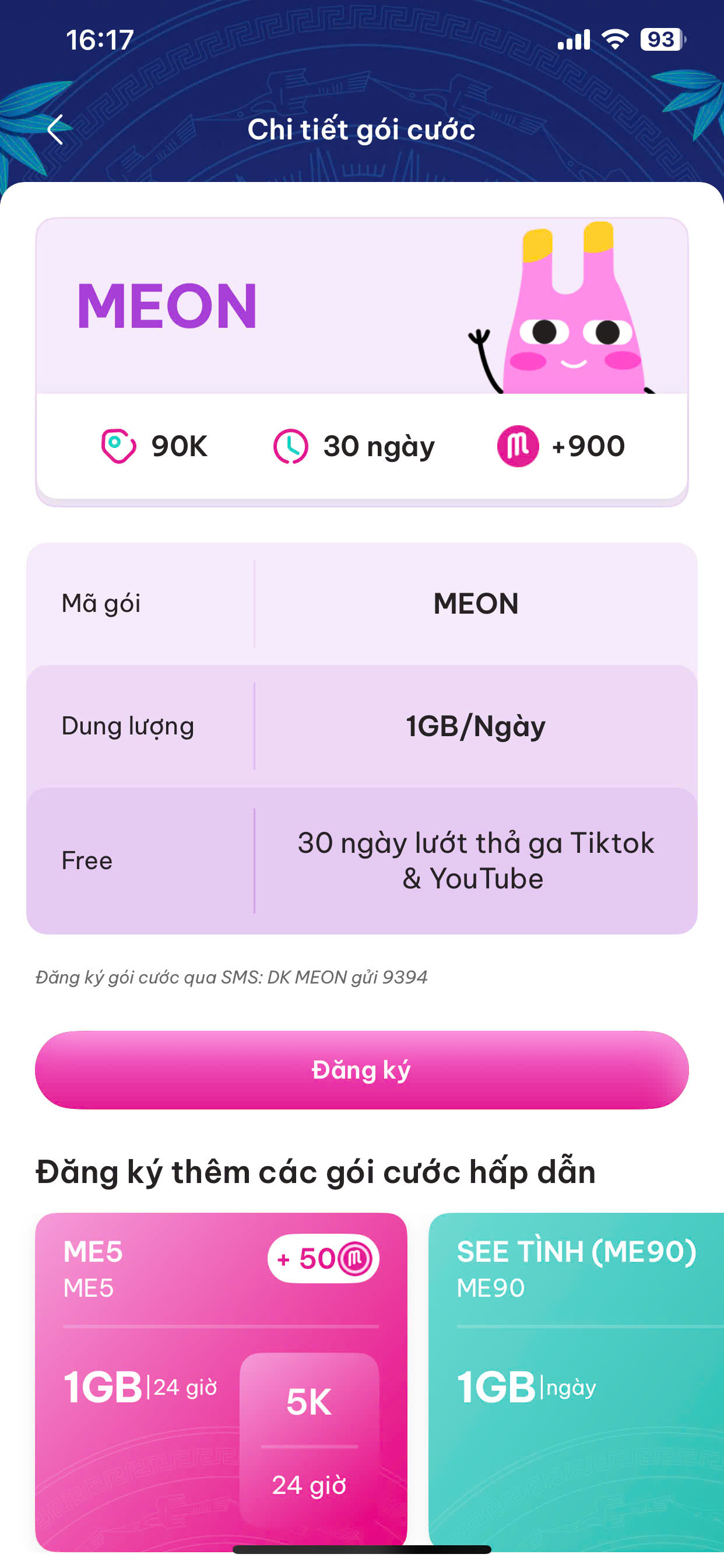 Bước 3 đăng ký gói data Saymee