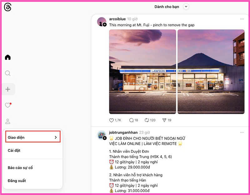 Các bước bật chế độ tối trên Threads với máy tính bước 2