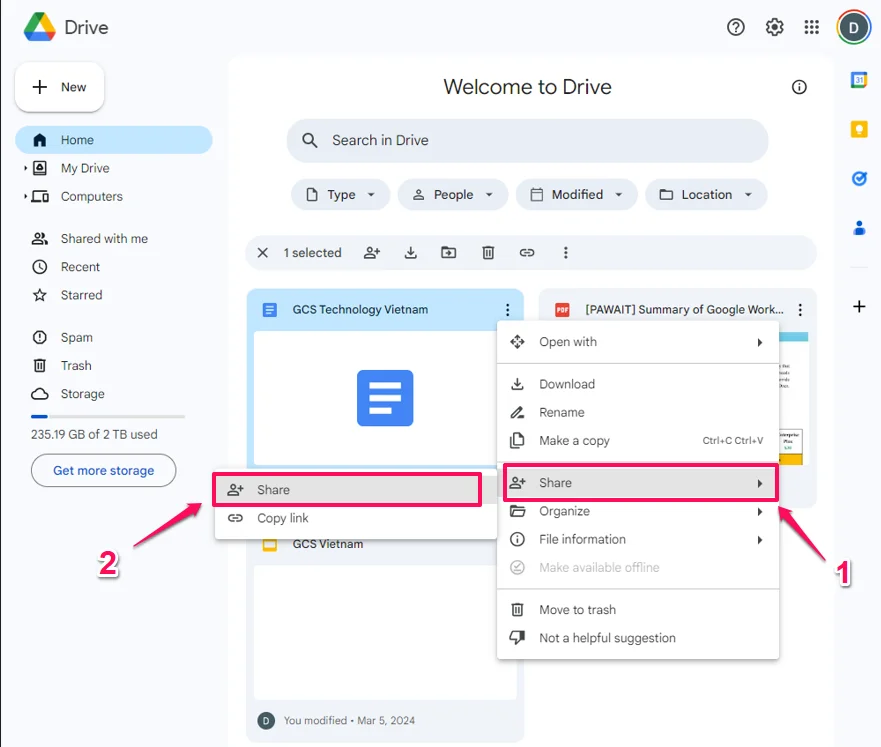 Các bước chuyển quyền sở hữu Google Drive bước 1