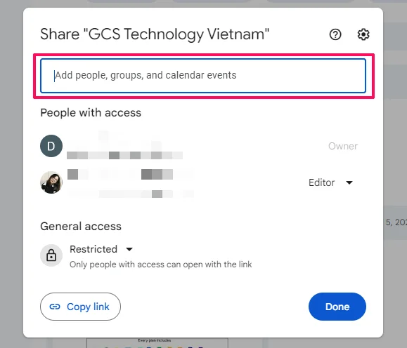 Các bước chuyển quyền sở hữu Google Drive bước 2.1