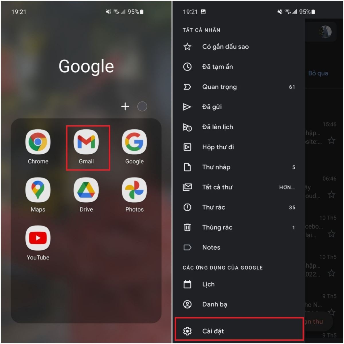 Các bước đổi số điện thoại Gmail bằng điện thoại bước 1.1