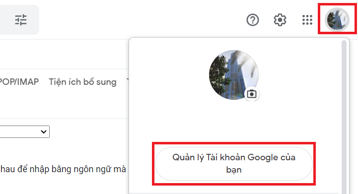 Các bước đổi số điện thoại Gmail bằng máy tính bước 1.1