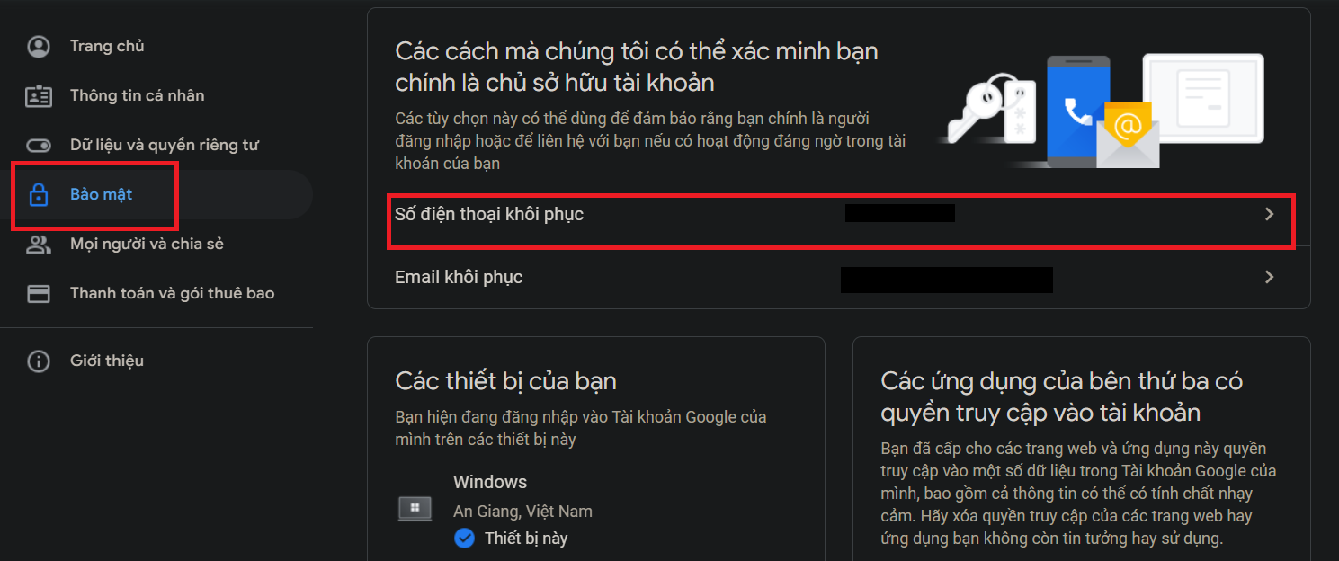 Các bước đổi số điện thoại Gmail bằng máy tính bước 1.2