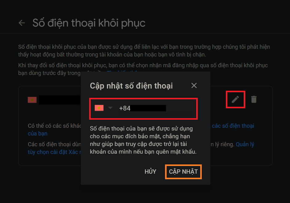 Các bước đổi số điện thoại Gmail bằng máy tính bước 2