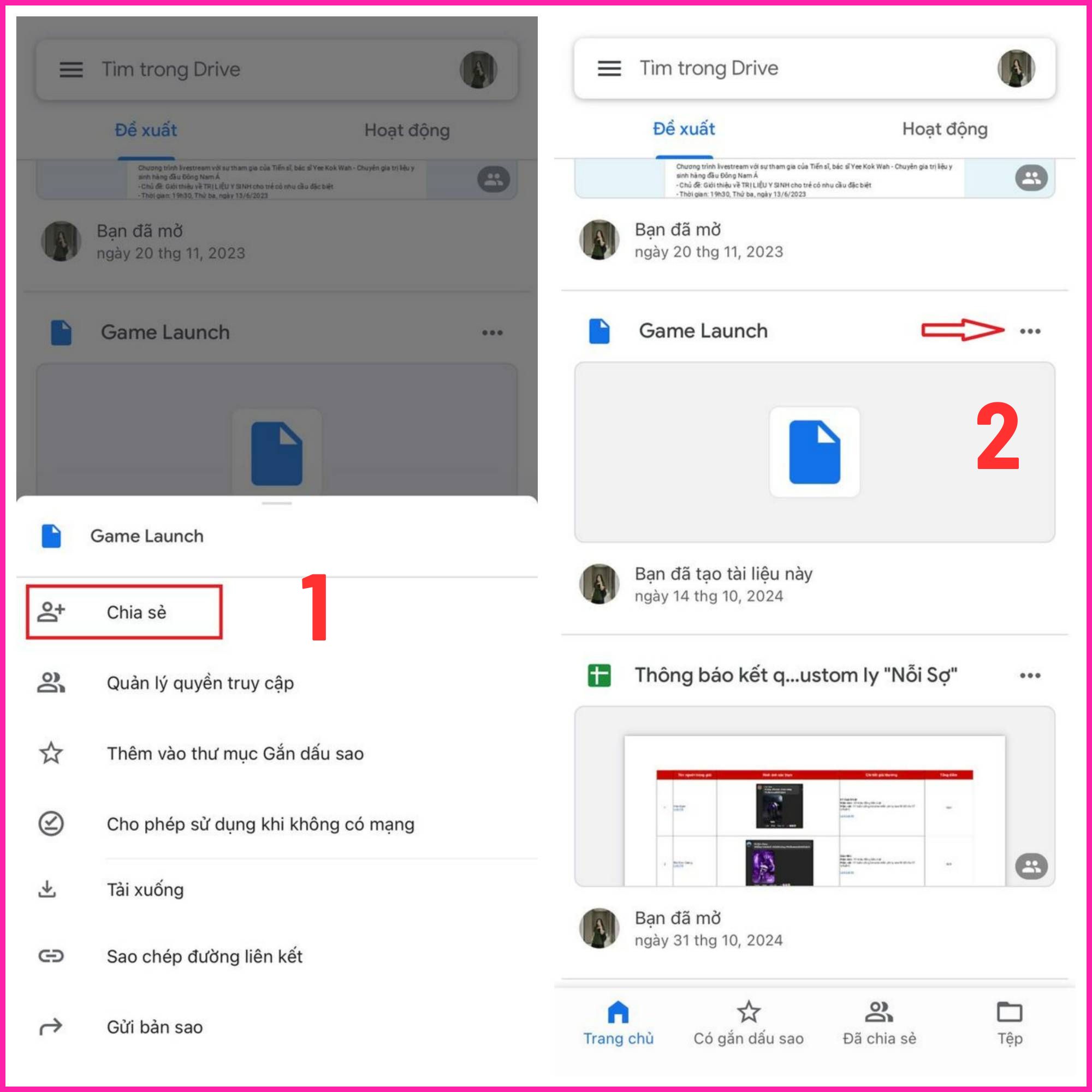 Cách lấy link Google Drive trên điện thoại bước 1