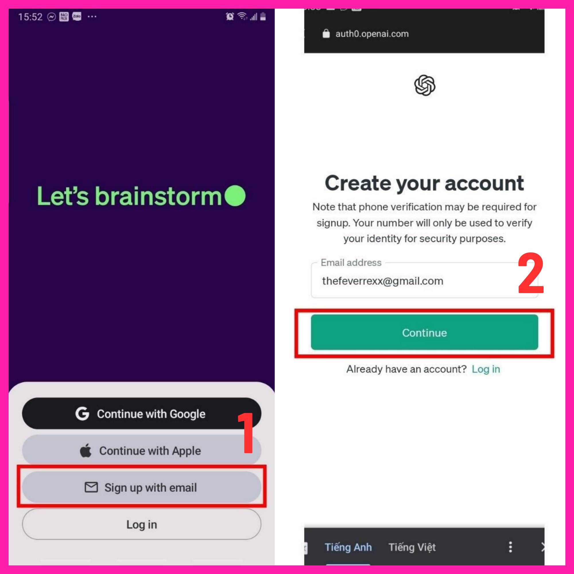 tạo tài khoản Chat GPT bằng điện thoại bước 2