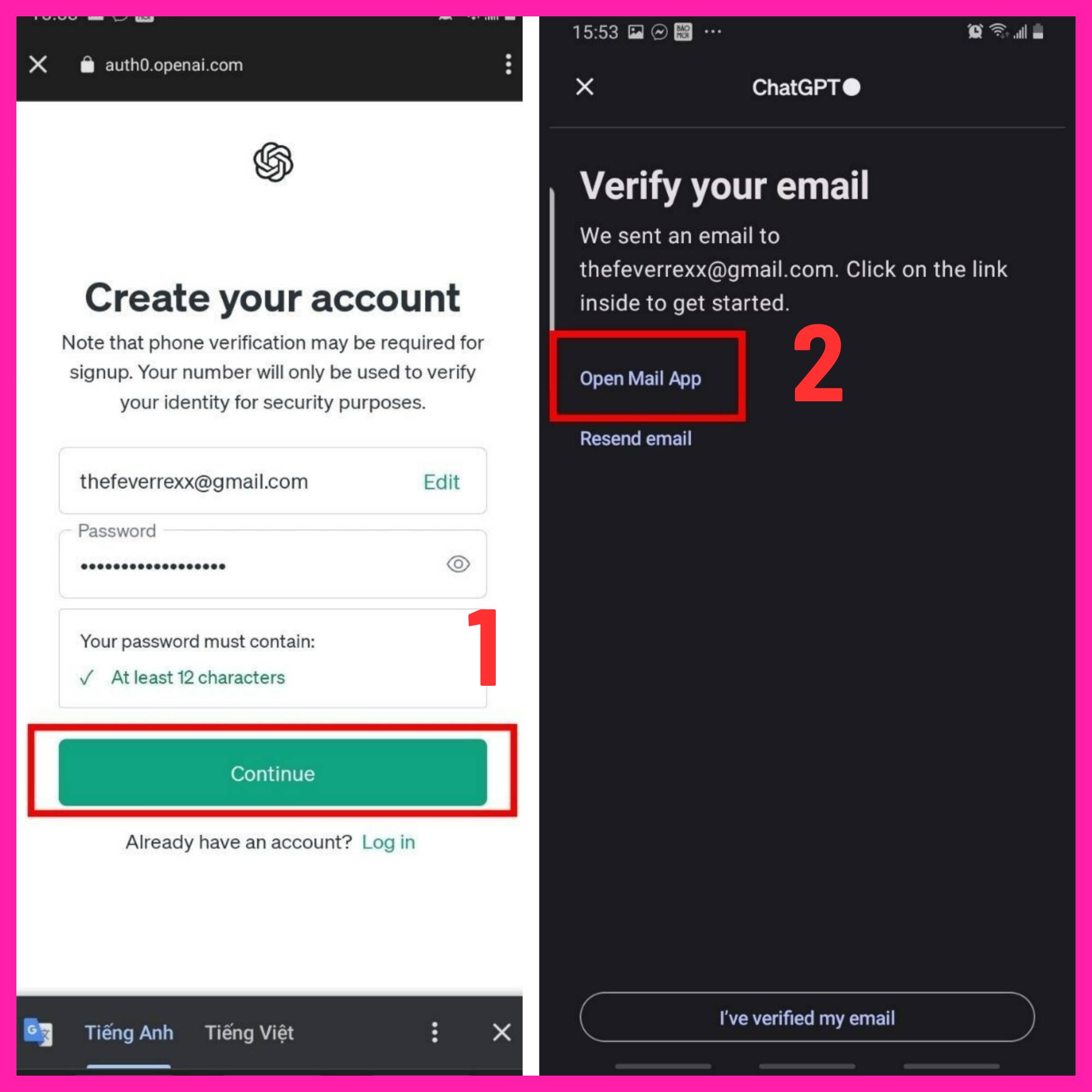 tạo tài khoản Chat GPT bằng điện thoại bước 3