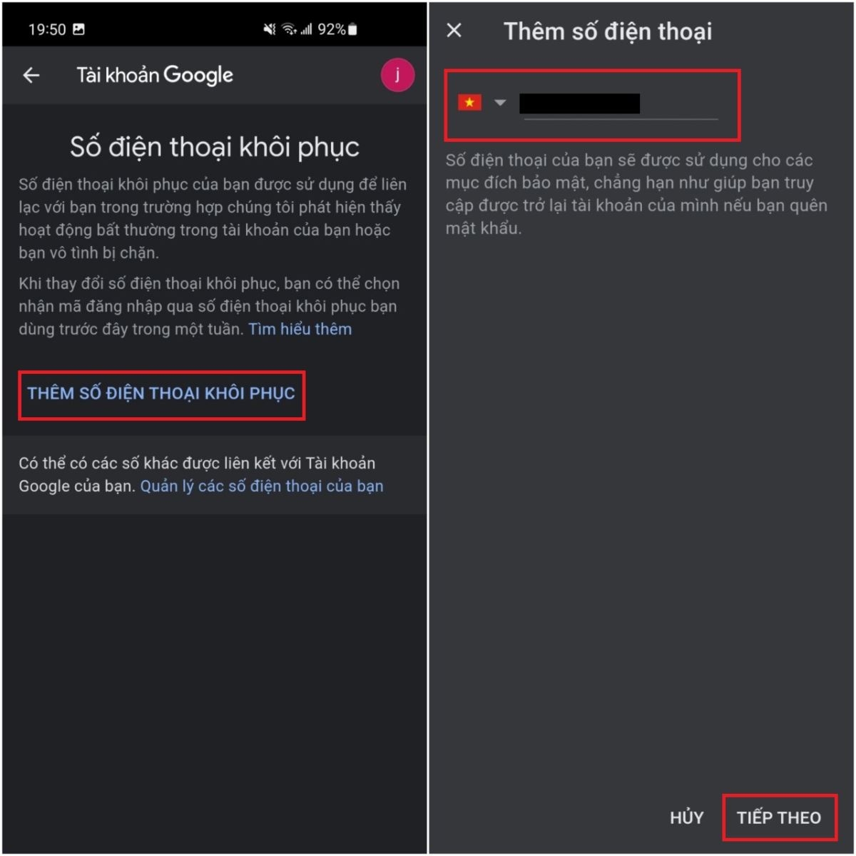Các bước thêm số điện thoại vào Gmail bước 2.1