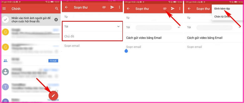 Các bước thực hiện gửi video qua Gmail trên điện thoại bước 3