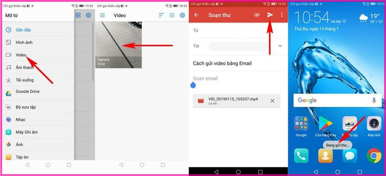 Các bước thực hiện gửi video qua Gmail trên điện thoại bước 4