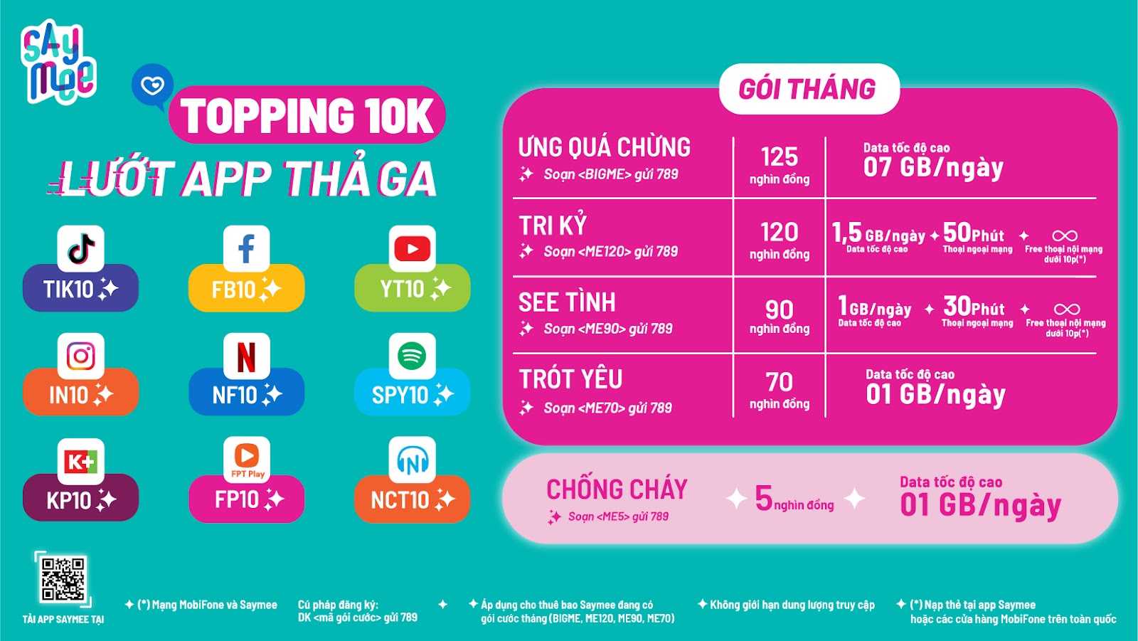 Các gói cước topping 10K Saymee