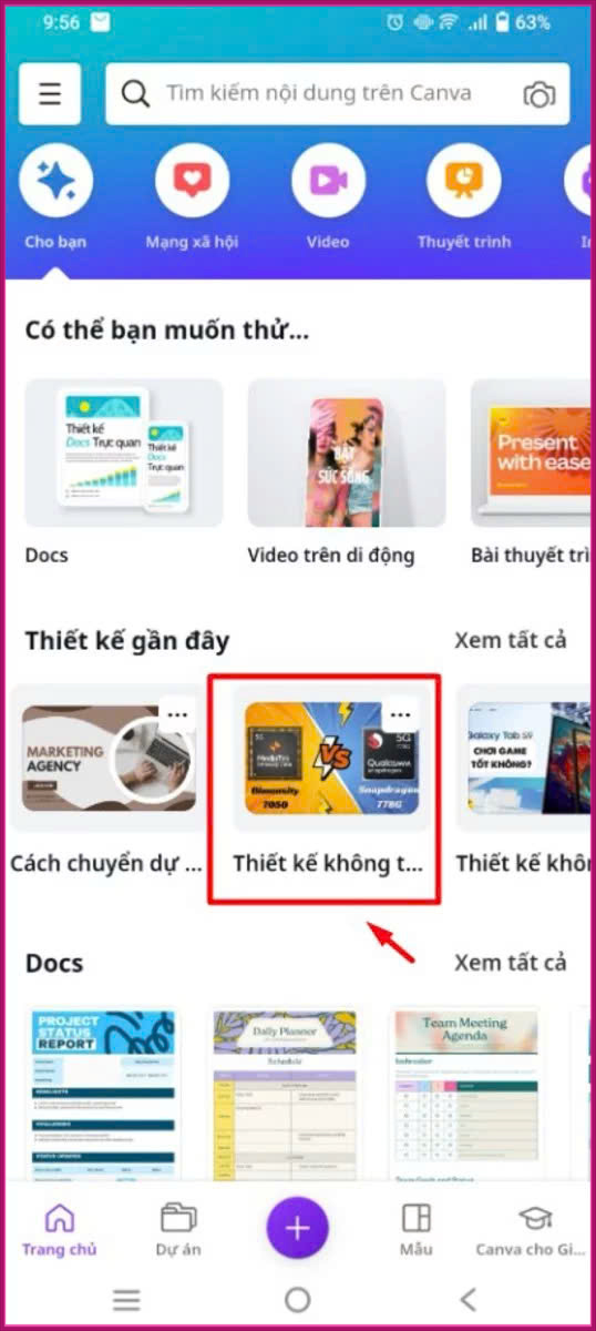 Các thao tác cần thực hiện khi chuyển Canva sang PDF trên điện thoại bước 1