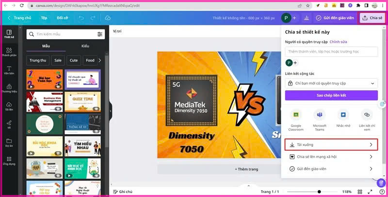 Các thao tác cần thực hiện khi chuyển Canva sang PDF trên máy tính bước 2