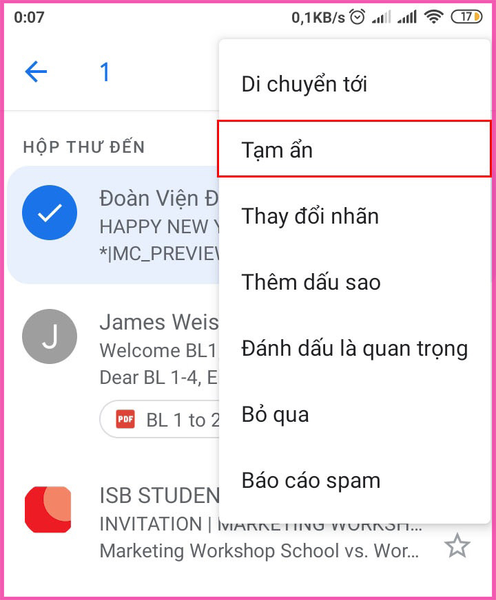 Cách ẩn, bỏ qua thư trong Gmail thực hiện trên điện thoại