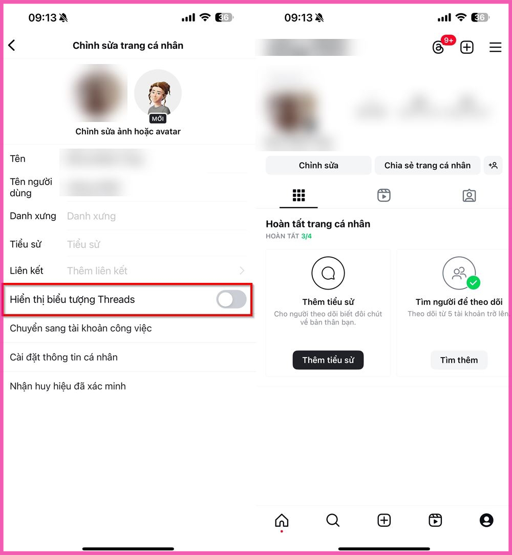 Cách ẩn Threads trên IG bước 2