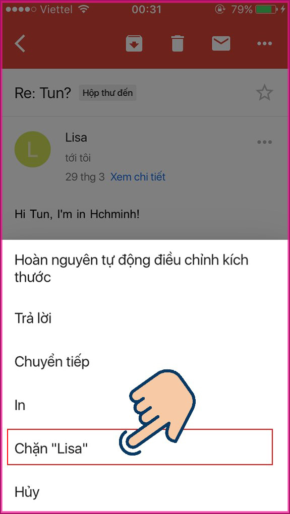 Cách chặn email người dùng khác trên Gmail Dành cho người dùng điện thoại Bước 4