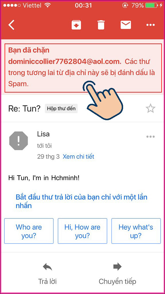 Cách chặn email người dùng khác trên Gmail Dành cho người dùng điện thoại Bước 5