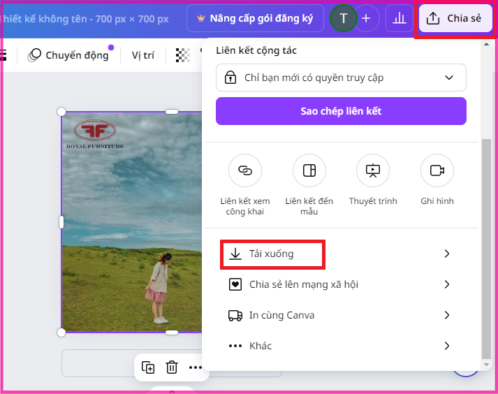 Cách chèn logo hàng loạt trên Canva thực hiện trên máy tính bước 5.1