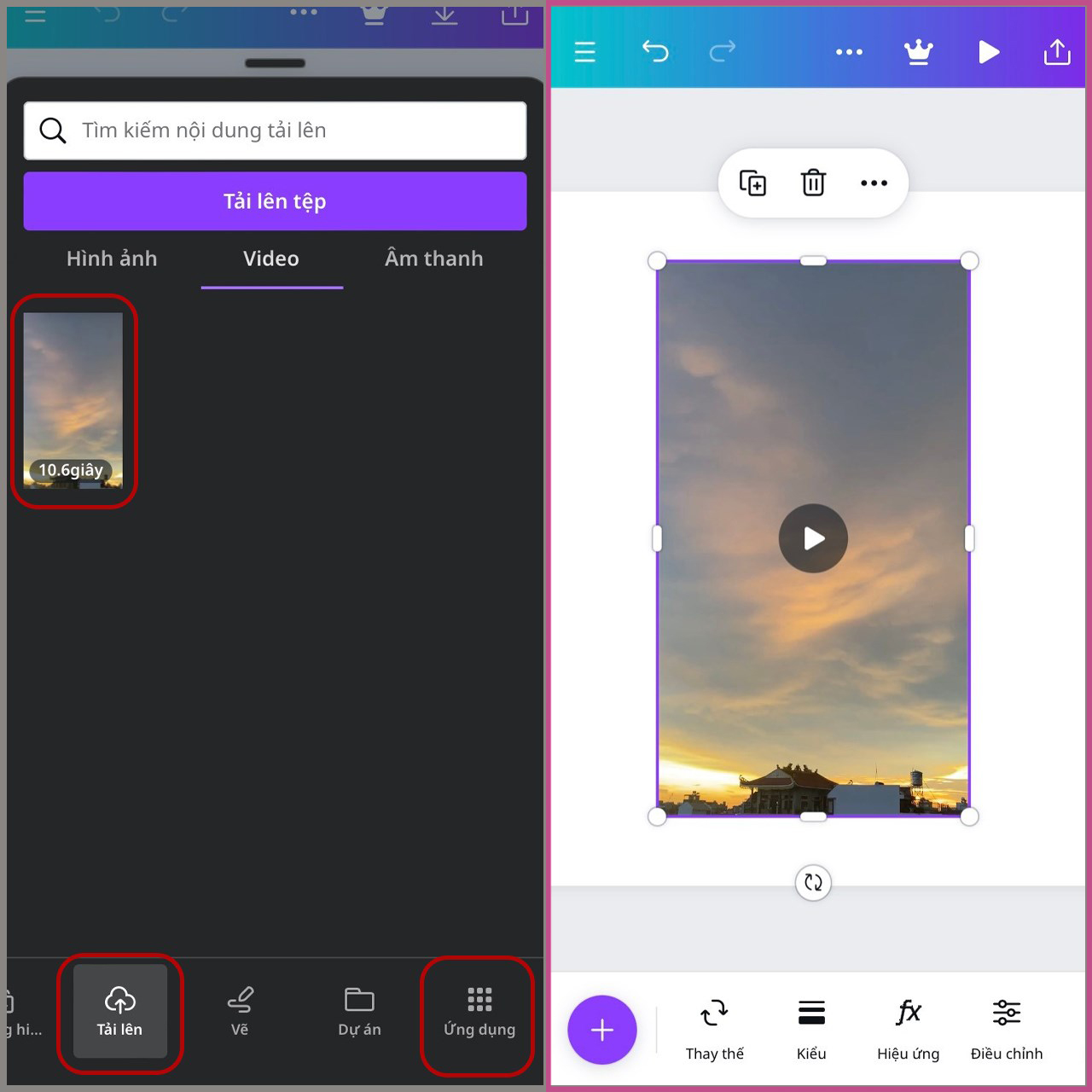 Cách chèn video vào Canva bằng cách thay thế video mẫu