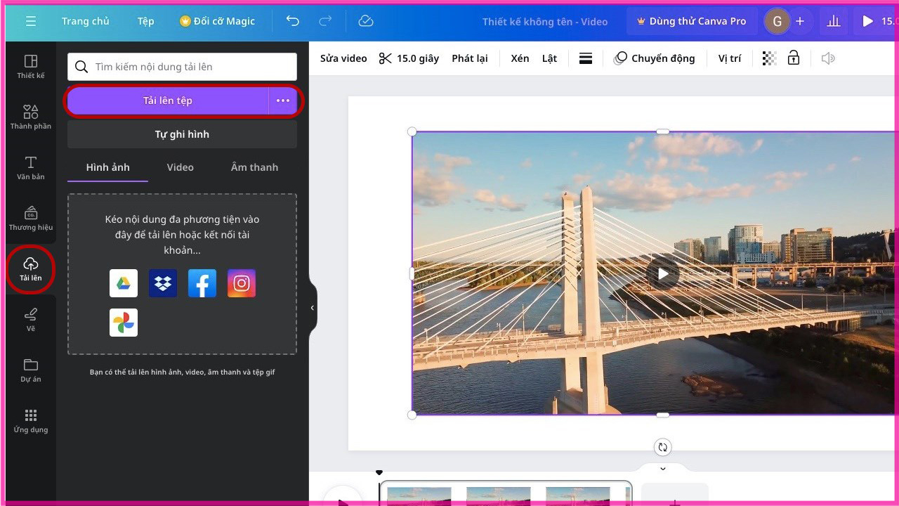 Cách chèn video vào Canva bằng việc tải video lên từ thiết bị máy tính bước 2