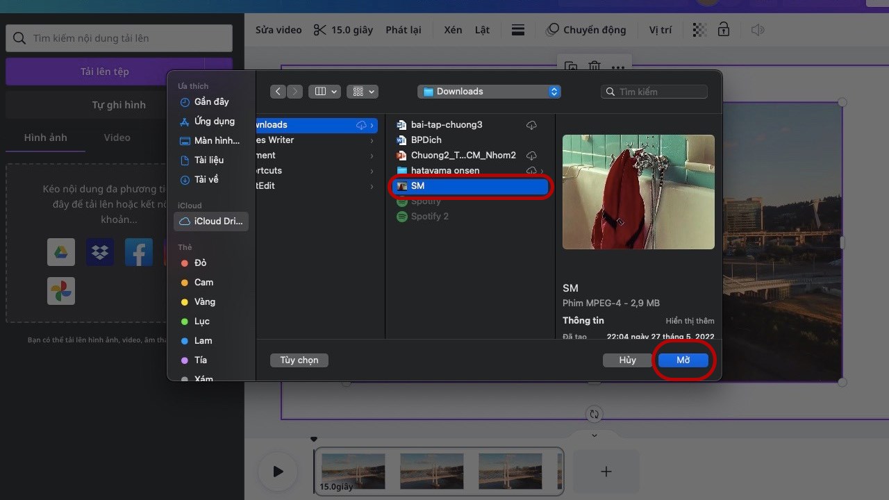 Cách chèn video vào Canva bằng việc tải video lên từ thiết bị máy tính bước 3.1