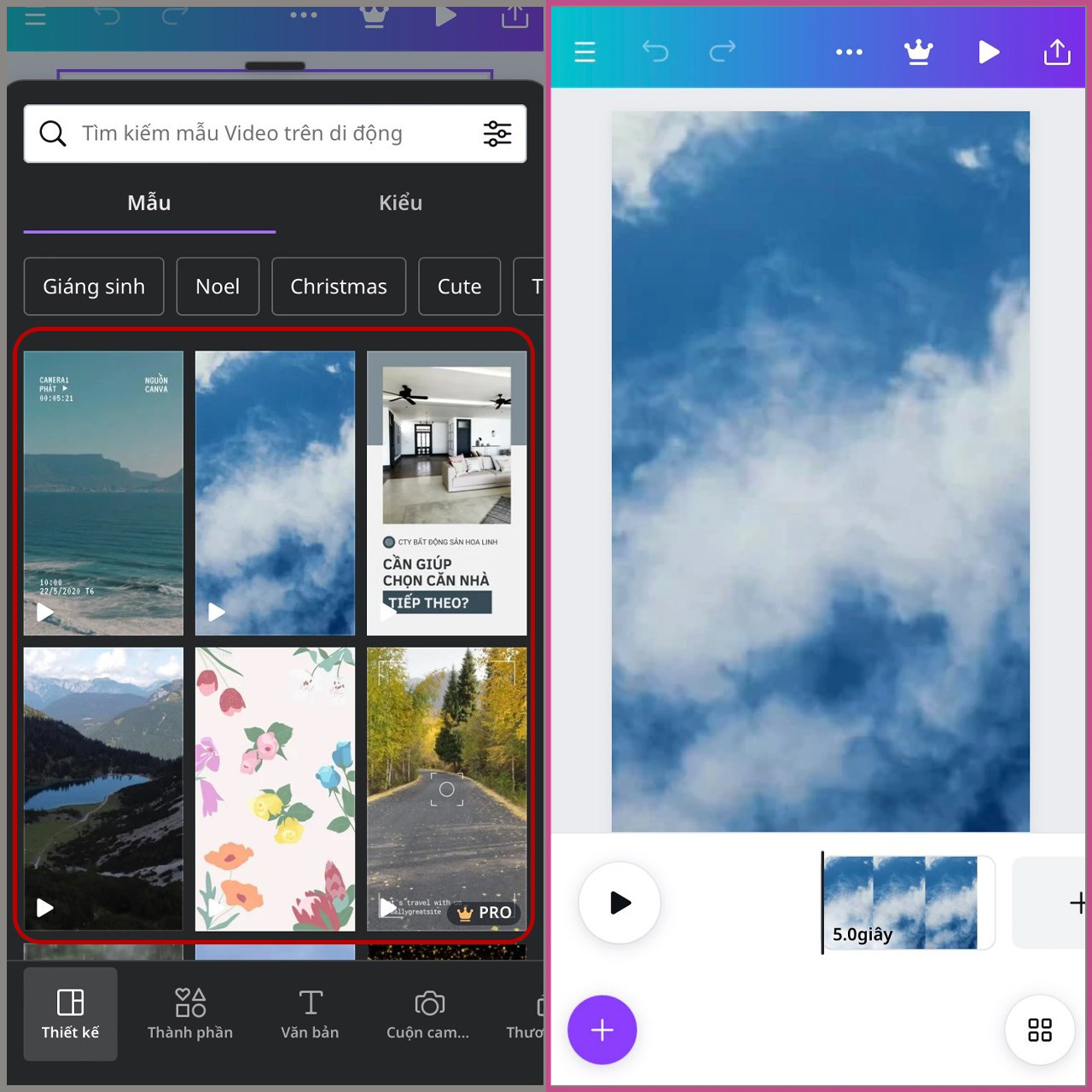 Cách chèn video vào Canva từ Thư viện có sẵn trên Canva bước 2