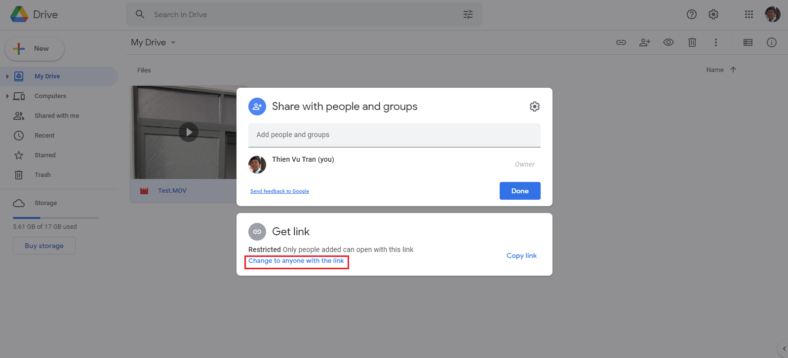 Chia sẻ Google Drive trên máy tính bước 4