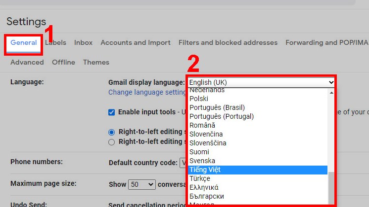 Cách chuyển Gmail sang tiếng Việt trên máy tính bước 3