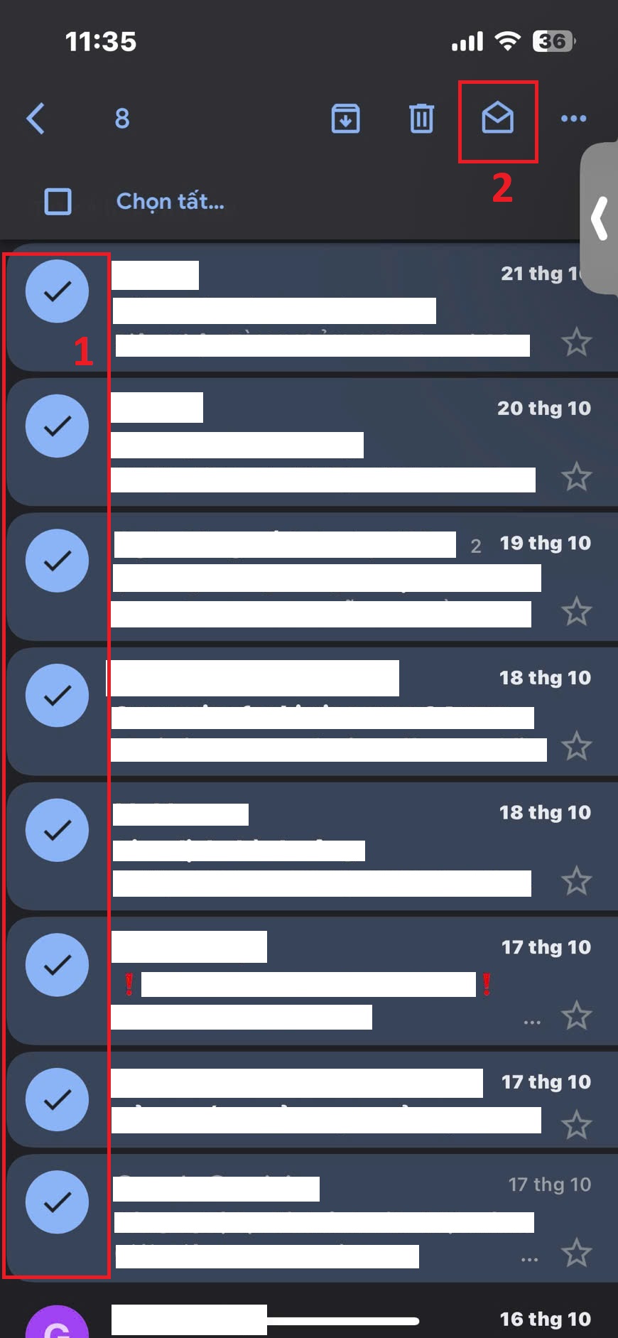 Cách đánh dấu đã đọc trong Gmail trên iPhone