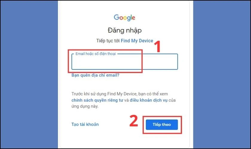 Cách định vị qua Gmail trên Android Bước 1