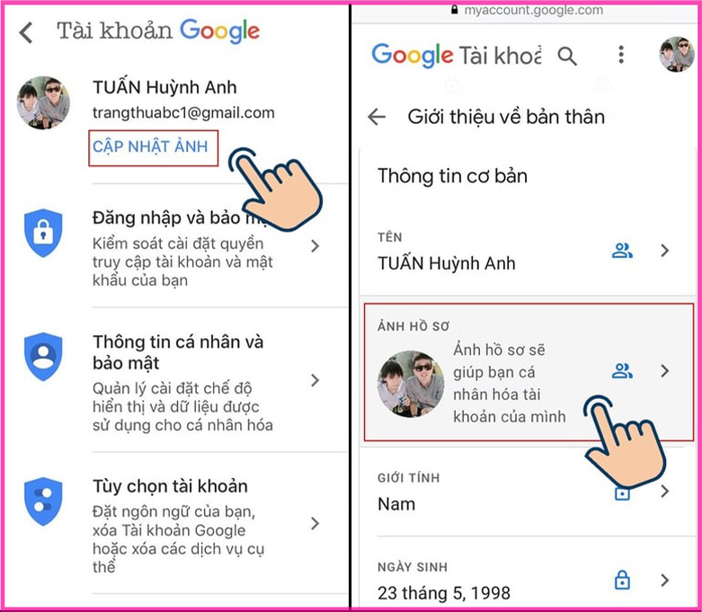 Cách đổi avatar Google, ảnh đại diện Gmail trên điện thoại bước 3